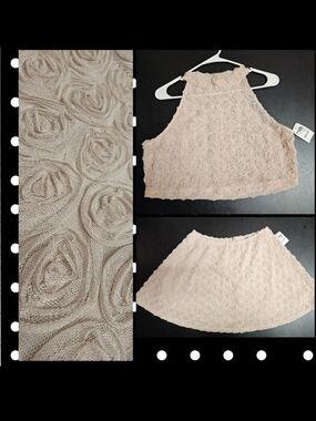 Women’s Cream Lace Rosette A-Line Skirt Crop Charlotte Russe Summer Dress Y2K